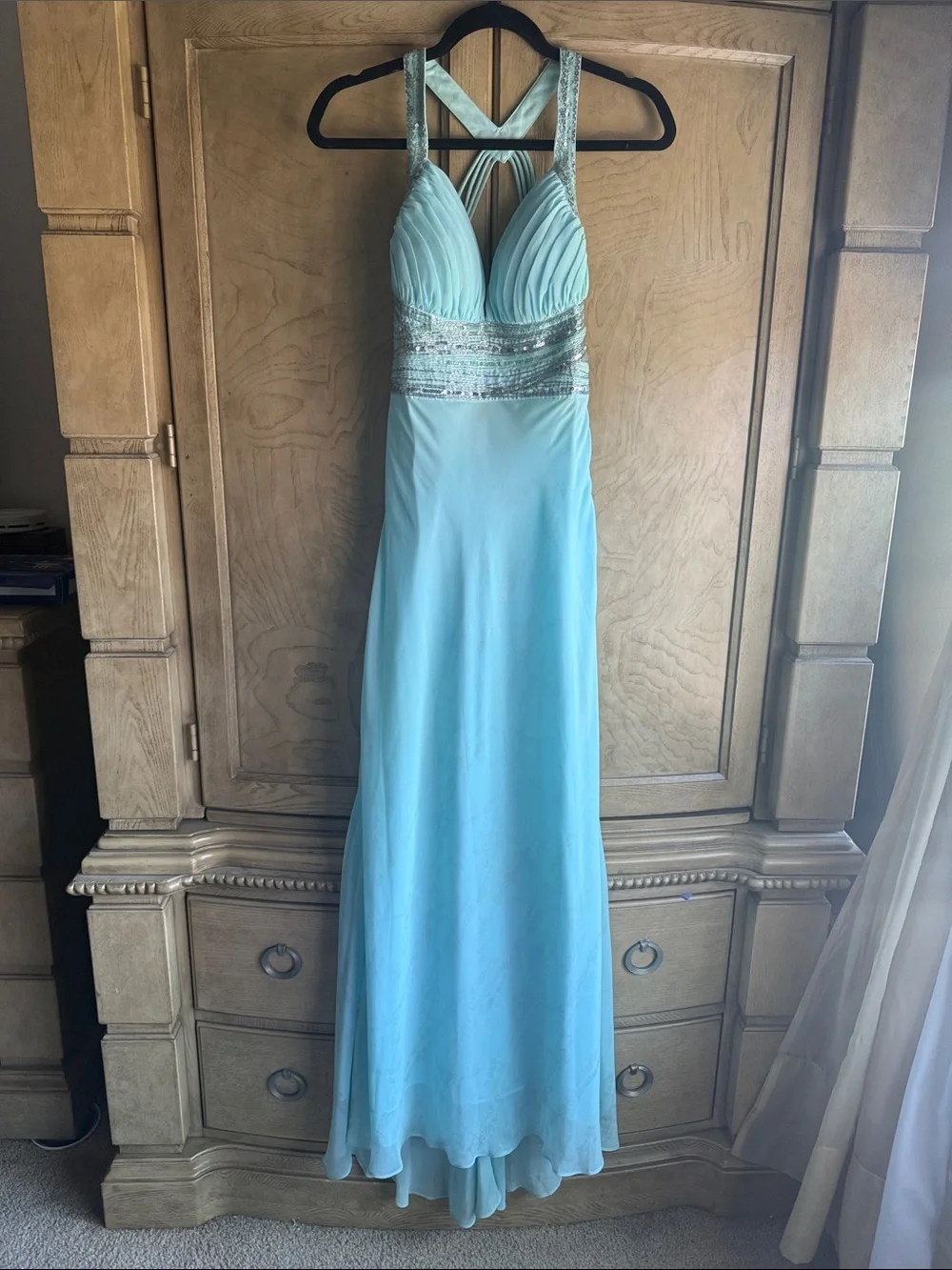 women's emerald green dress Velvi - Eclipse Gown - - V-neck Sequin - Final Sale Halter Dress Sewing Pattern Color:Undersea Black Structured Non 2 Ways to Wear